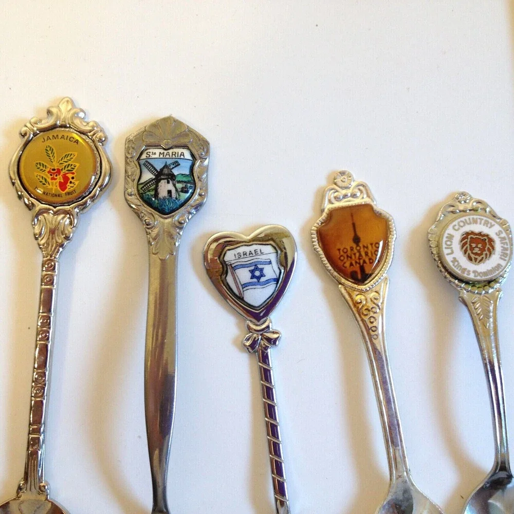 Vintage Lot of 8 Collectible Souvenir Spoons Countries Cities Canada Jamaca ++